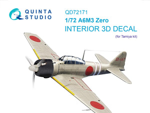 Quinta Studio QD72171 A6M3 Zero 3D-Printed &amp;amp; coloured Interior on decal paper (Tamiya) 1/72