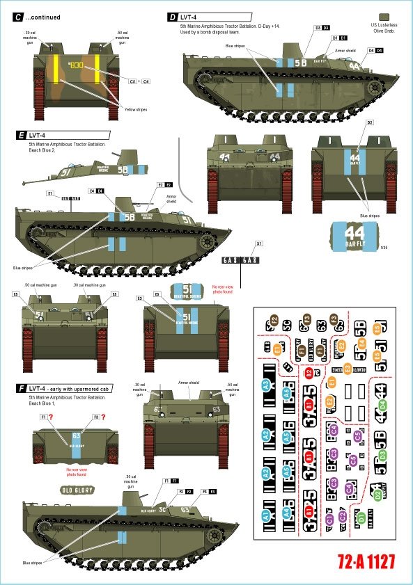 Star Decals 72-A1127 US PACIFIC WARS - IWO JIMA USMC LVT-4 Amtracks 1/72 – immagine 2