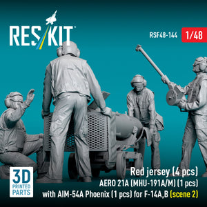 RESKIT RSF48-0144 Red jersey (4 pcs) AERO 21A (MHU-191A/M) (1 pcs) with AIM-54A Phoenix (1 pcs) for F-14A,B (scene 2) (3D Printed) 1/48