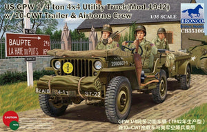 Bronco CB35106 US GPW 1/4 ton 4x4 Utility Truck Mod.1942 w/10-CWT Trailer &amp;amp; Airborne Crew 1/35