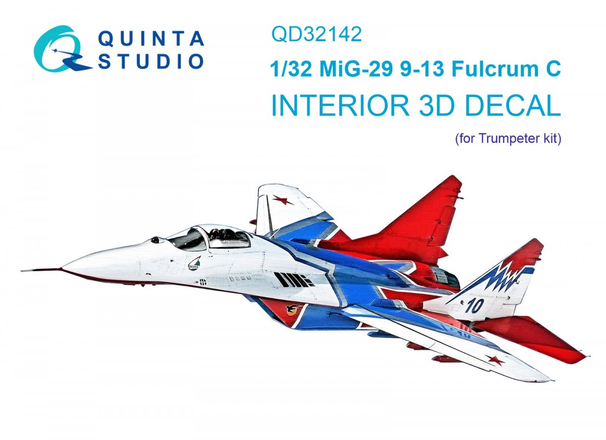 Quinta Studio QD32142 MiG-29 9-13 Fulcrum C 3D-Printed &amp;amp; coloured Interior on decal paper (Trumpeter) 1/32