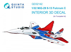 Quinta Studio QD32142 MiG-29 9-13 Fulcrum C 3D-Printed &amp;amp; coloured Interior on decal paper (Trumpeter) 1/32