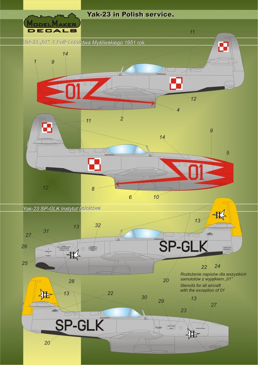 ModelMaker Decals D48019 Yak-23 in Polish service 1/48 – imagen 2