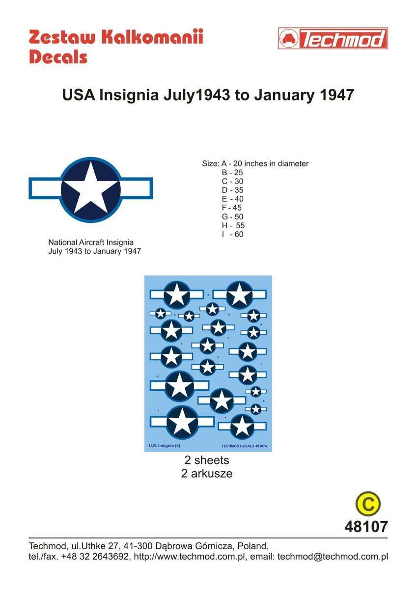 Techmod 48107 USA Insignia July 1943 to January 1947 1/48 – Bild 2