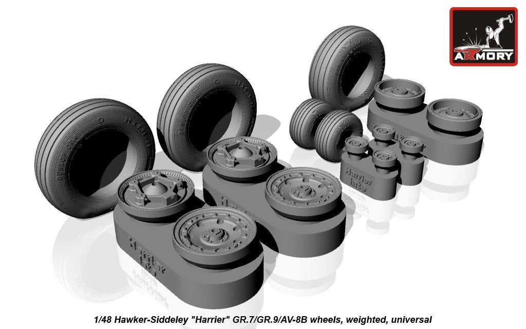 Armory Models AW48405 Hawker-Siddeley Harrier GR.7/GR.9/AV-8B wheels w/ weighted tyres 1/48 – Bild 2
