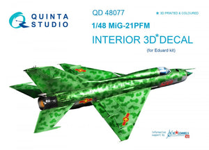 Intérieur imprimé en 3D et coloré sur papier décalcomanie Quinta Studio QD48077 MiG-21PFM (pour kit Eduard) 1/48