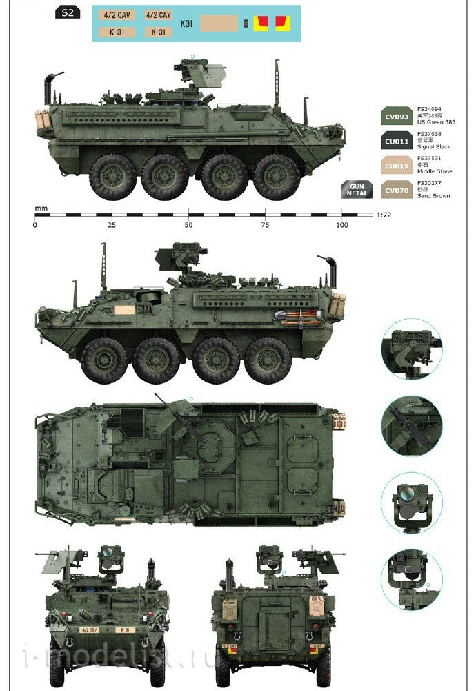 Border Model TK-7015 Stryker M1127 RV with Rear M240B and HF Antenna 1/72 – immagine 4