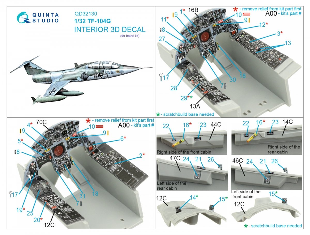 Quinta Studio QD32130 TF-104G 3D-Printed &amp;amp; coloured Interior on decal paper (Italeri) 1/32 – Bild 2