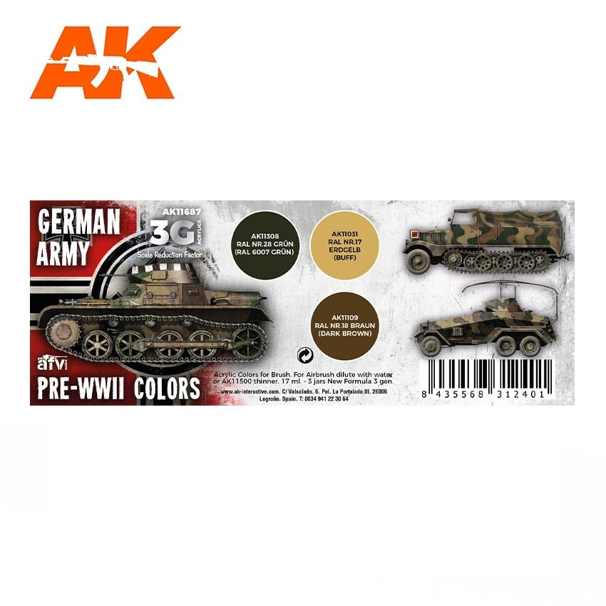 AK Interactive AK11687 3G GERMAN ARMY PRE-WWII COLORS 3x17 ml – immagine 2
