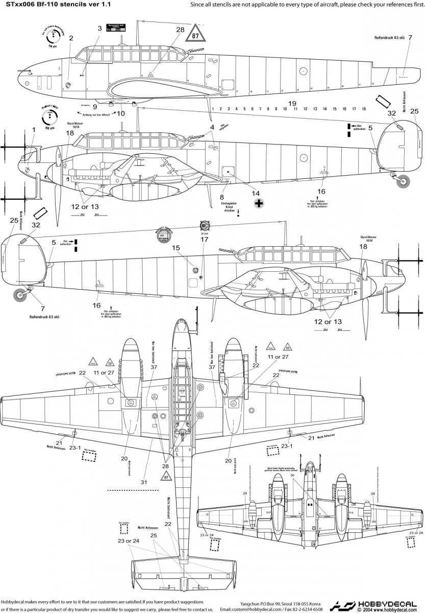 HobbyDecal ST48006V2 Bf-110 Stencils ver 1 1/48 – immagine 2