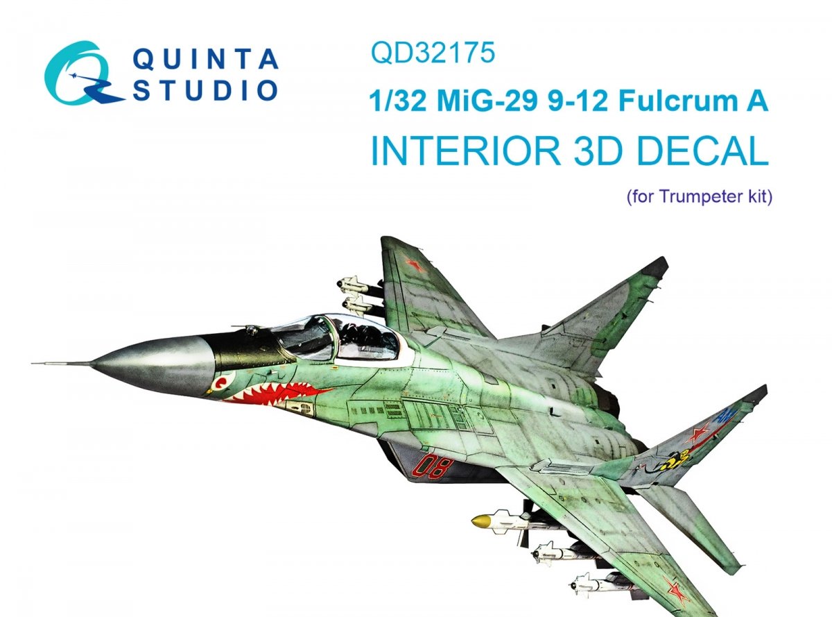 Quinta Studio QD32175 MiG-29 9-12 Fulcrum A 3D-Printed &amp; colored Interior on decal paper (Trumpeter) 1/32