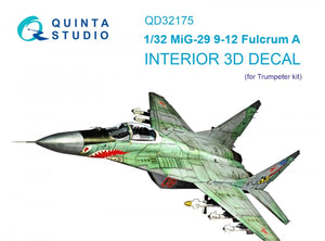 Quinta Studio QD32175 MiG-29 9-12 Fulcrum A 3D-Printed &amp;amp; coloured Interior on decal paper (Trumpeter) 1/32