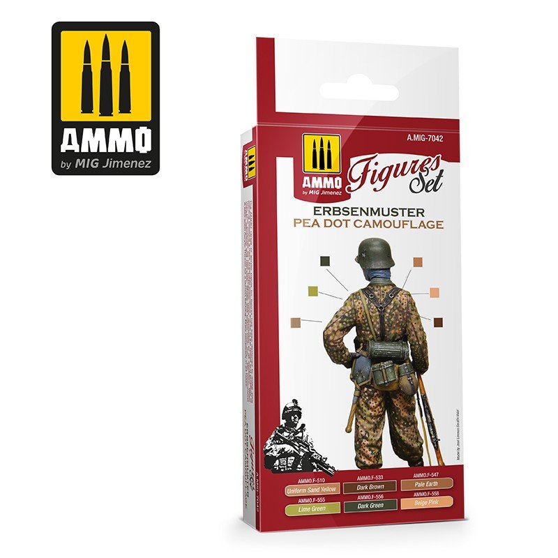 AMMO of Mig Jimenez 7042 Erbsenmuster Pea Dot Camouflage Figures Set Set 6x17ml – immagine 2