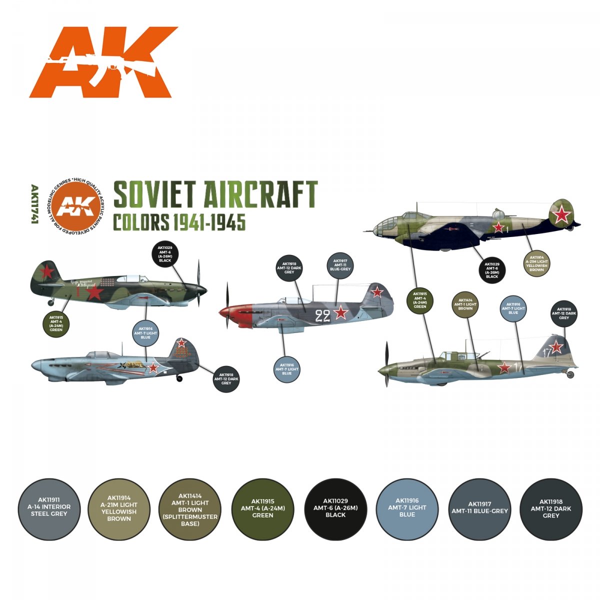 AK Interactive AK11741 SOVIET AIRCRAFT COLORS 1941-1945 8x17 ml – Bild 2