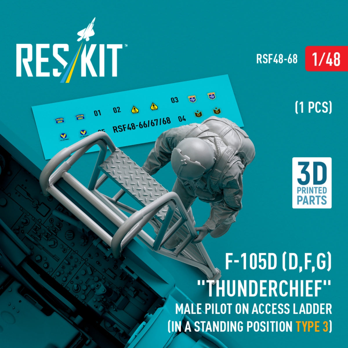 RESKIT RSF48-0068 F-105 (D,F,G) "Thunderchief" male pilot on access ladder (in a standing position - type 3) (1 pcs) (3D Printed) 1/48
