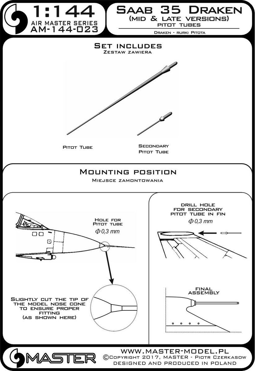 Master AM-144-023 Saab 35 Draken (Mid &amp;amp; Late Versions) Pitot tubes 1/144 – Bild 3