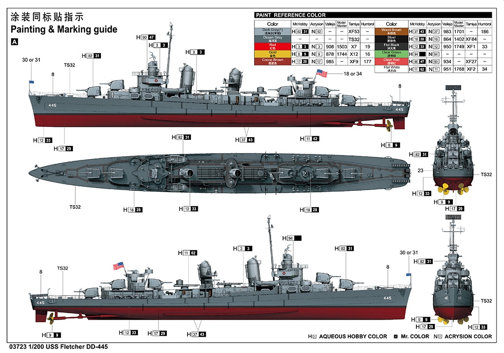 Trumpeter 03723 USS Fletcher DD-445 1/200 – imagen 4