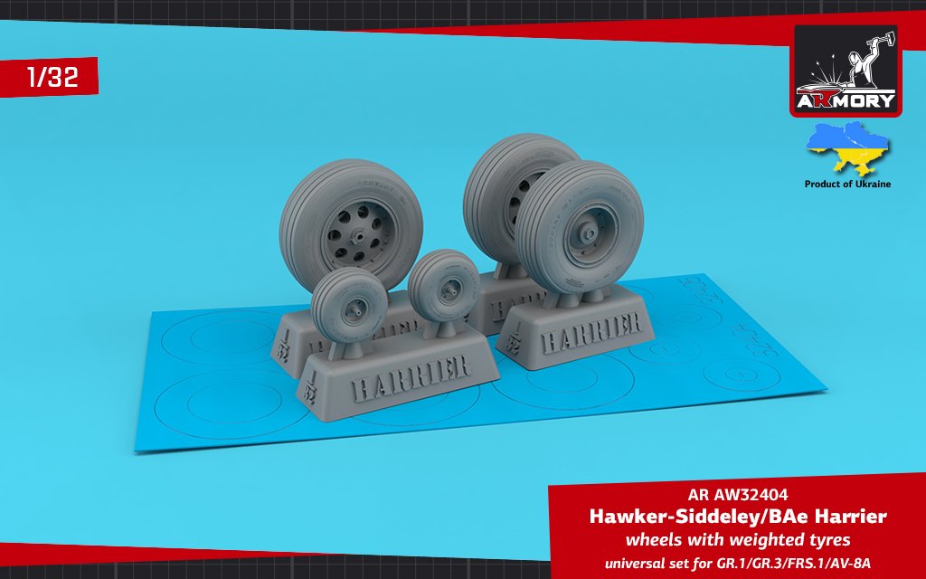 Armory Models AW32404 HS Harrier GR.1/GR.3/FRS.1/AV-8A wheels w/ weighted tires 1/32