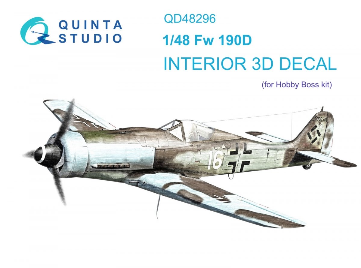 Quinta Studio QD48296 FW 190D-9 3D-Printed &amp;amp; coloured Interior on decal paper (HobbyBoss) 1/48