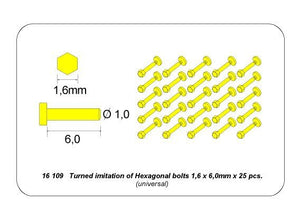 Aber 16109 Turned imitation of Hexagonal bolts 1,6 x 6,0 mm x 25 pcs. 1/16 – immagine 4