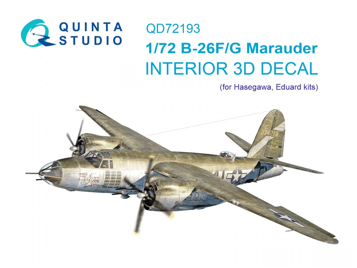 Intérieur coloré imprimé en 3D sur papier décalcomanie Quinta Studio QD72193 B-26F/G Marauder (Hasegawa) 1/72