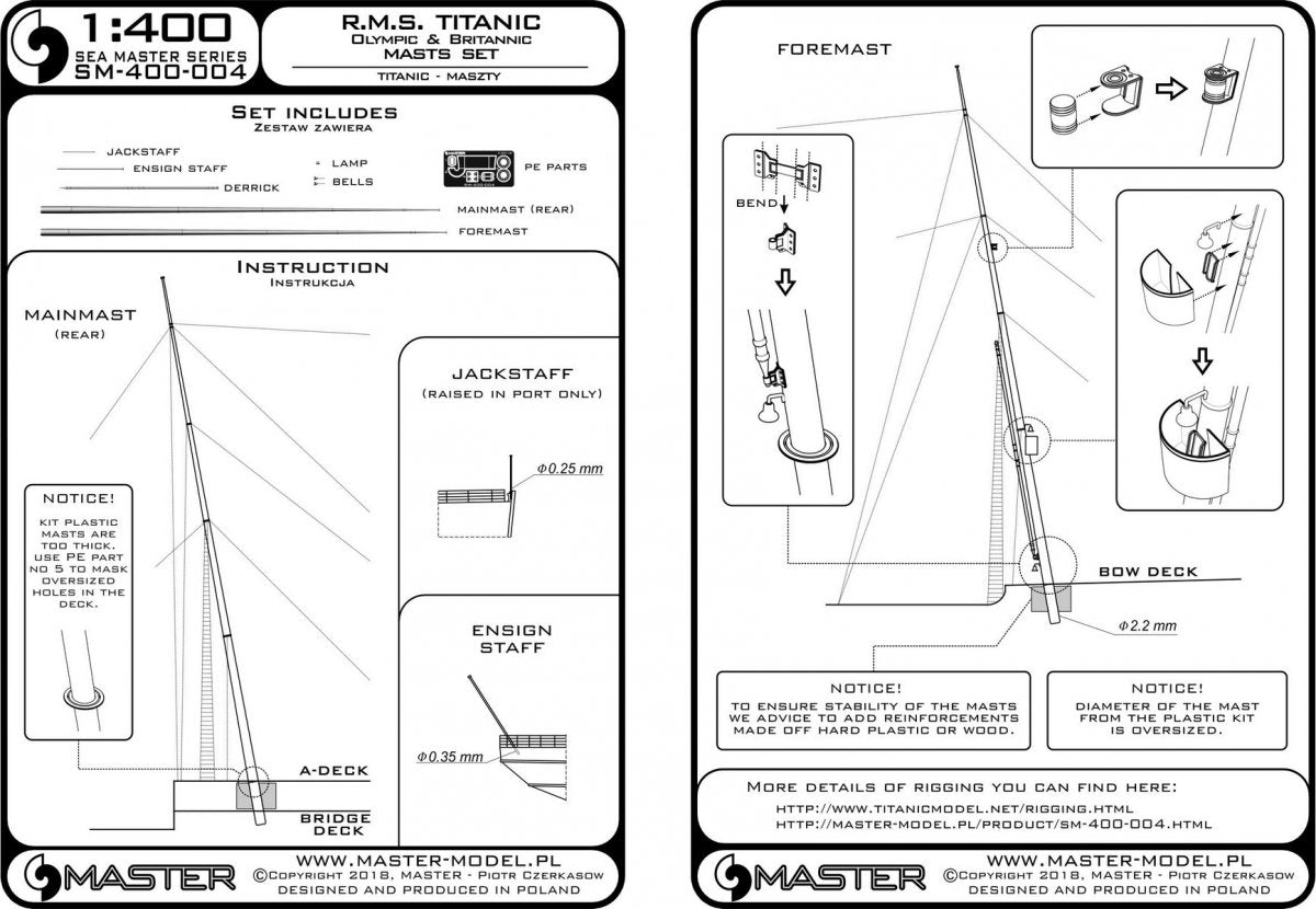 Master SM-400-004 R.M.S. Titanic (Olympic, Britannic) – zestaw masztów 1/400 – immagine 3