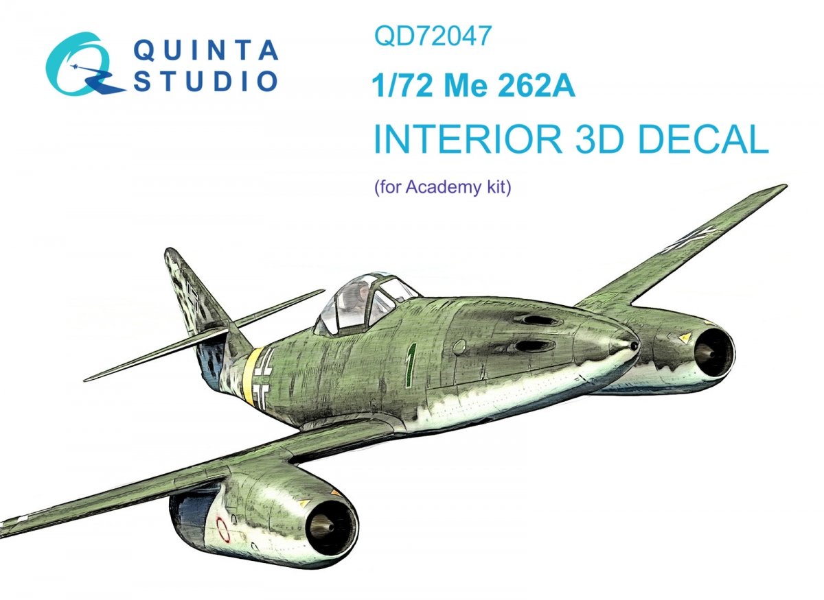 Quinta Studio QD72047 Me-262A 3D-Printed &amp;amp; coloured Interior on decal paper (Academy) 1/72