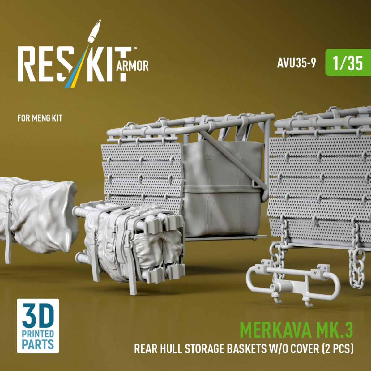 RESKIT AVU35-0009 Merkava Mk.3 rear hull storage baskets w/o cover (2 pcs) for Meng kit (3D Printed) 1/35