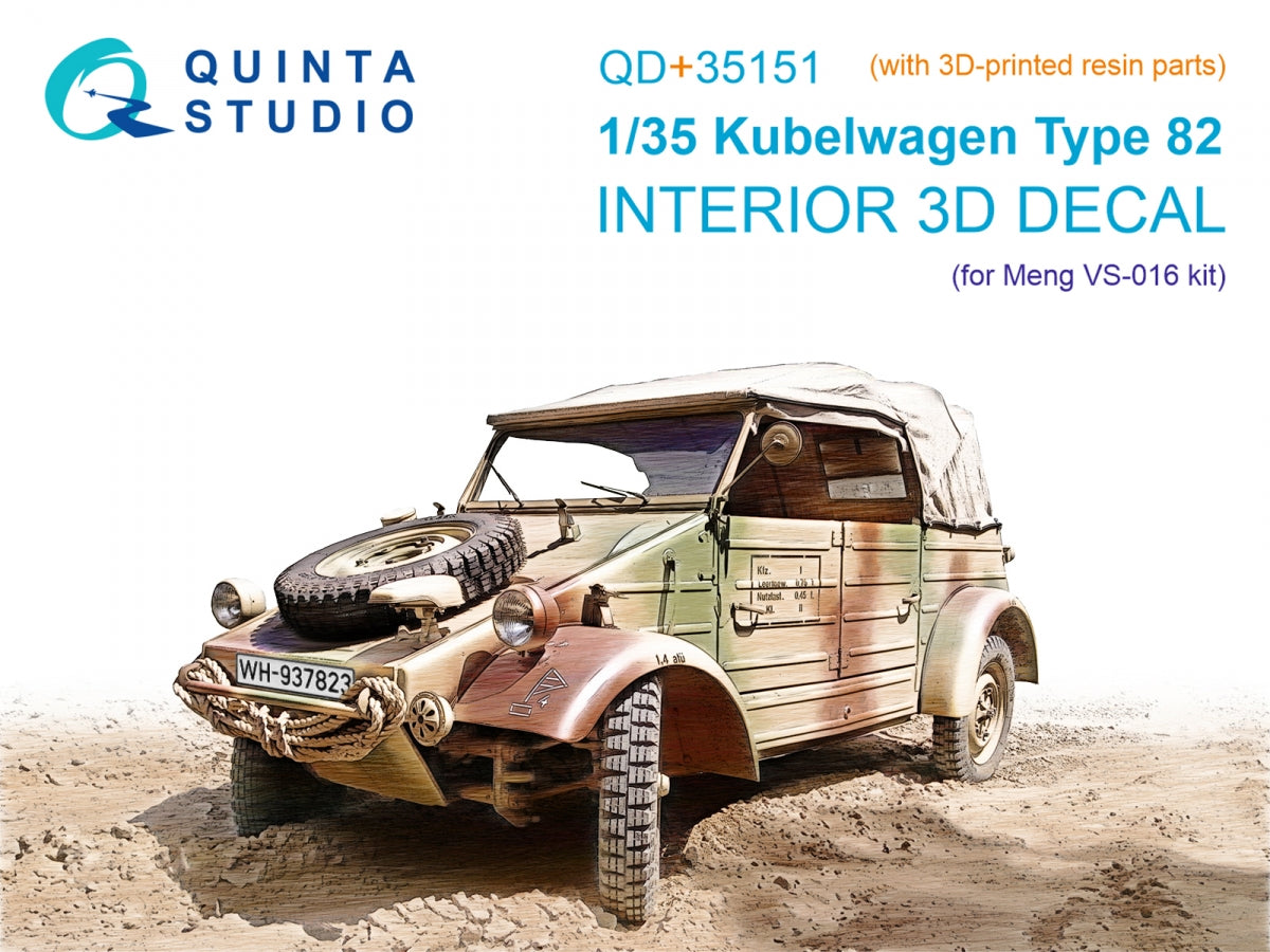 Quinta Studio QD+35151 Kubelwagen Type 82 3D-Printed &amp;amp; coloured Interior on decal paper (Meng VS-016) (with 3D-printed resin parts) 1/35
