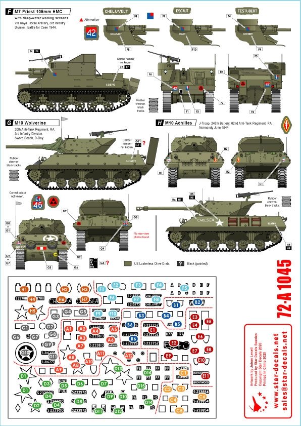 Star Decals 72-A1045 Royal Artillery # 1. 75th D-Day Special. The Big Guns - Sexton, Priest, Wolverine and Achilles 1/72 – immagine 2