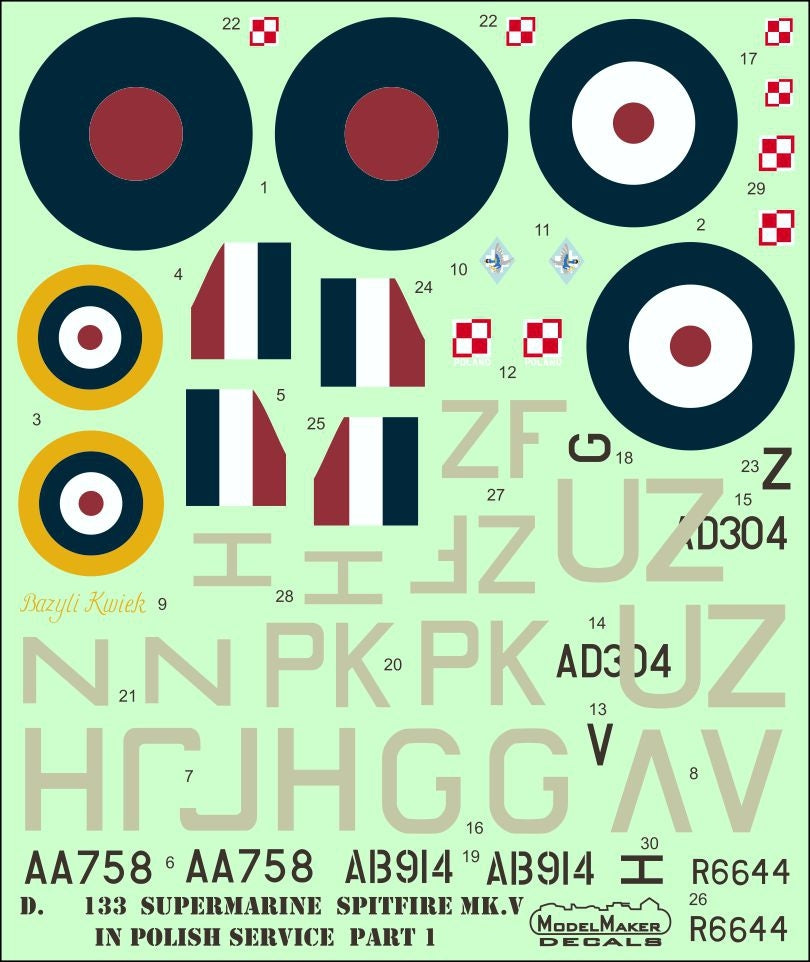 ModelMaker Decals D48133 Supermarine Spitfire Mk V in Polish service part I 1/48