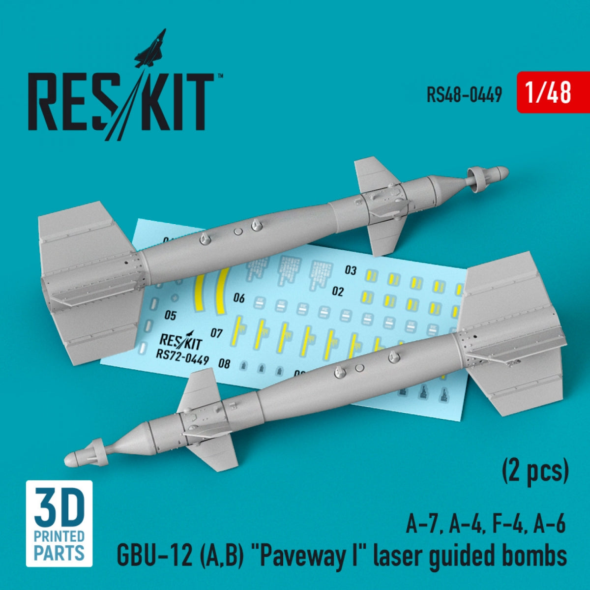 RESKIT RS48-0449 GBU-12 (A,B) &amp;quot;PAVEWAY I&amp;quot; LASER GUIDED BOMBS (2 PCS) (3D PRINTED) 1/48