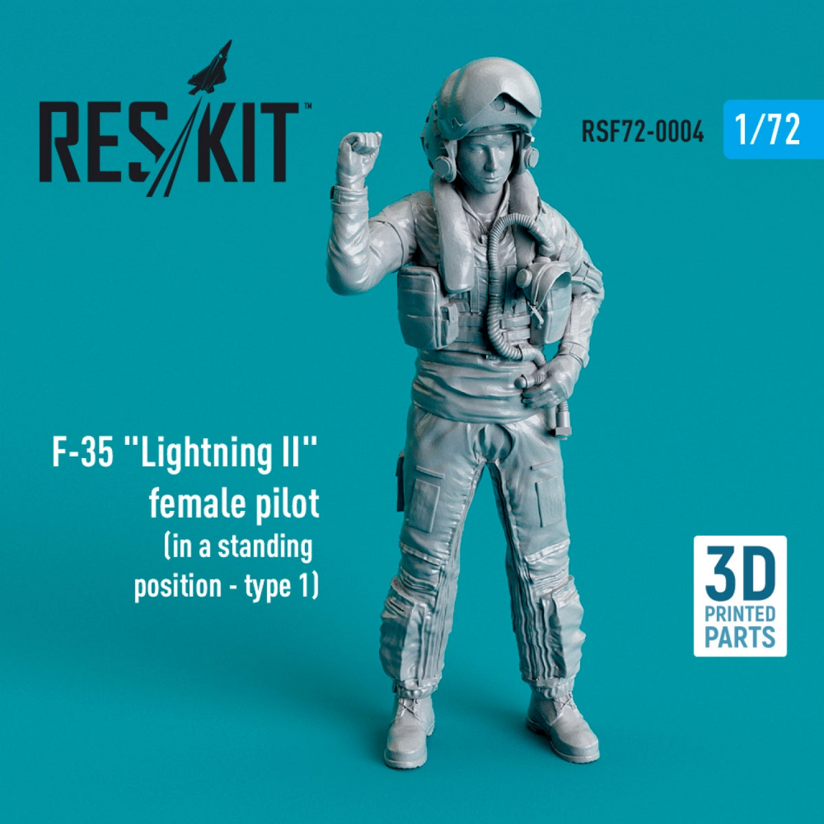RESKIT RSF72-0004 F-35 LIGHTNING II FEMALE PILOT (IN A STANDING POSITION - TYPE 1) (3D PRINTED) 1/72