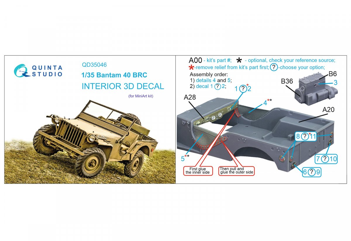 Quinta Studio QD35046 Bantam 40 BRC 3D-Printed &amp;amp; coloured Interior on decal paper ( Mini Art ) 1/35 – Bild 2