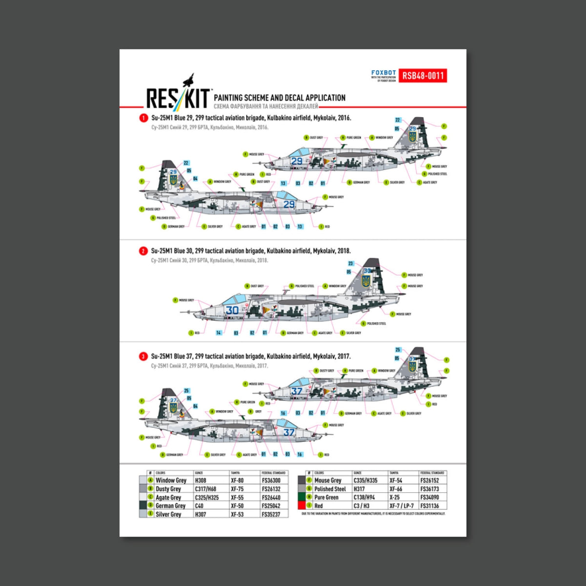 RESKIT RSB48-0011 Su-25 Frogfoot DARK Digital (Pixel) (BLUE 09, 15, 17, 21, 29, 30, 31, 37, 39, 46, 49) Ukrainian Air Forces (Main Decals with Stencils)1/48