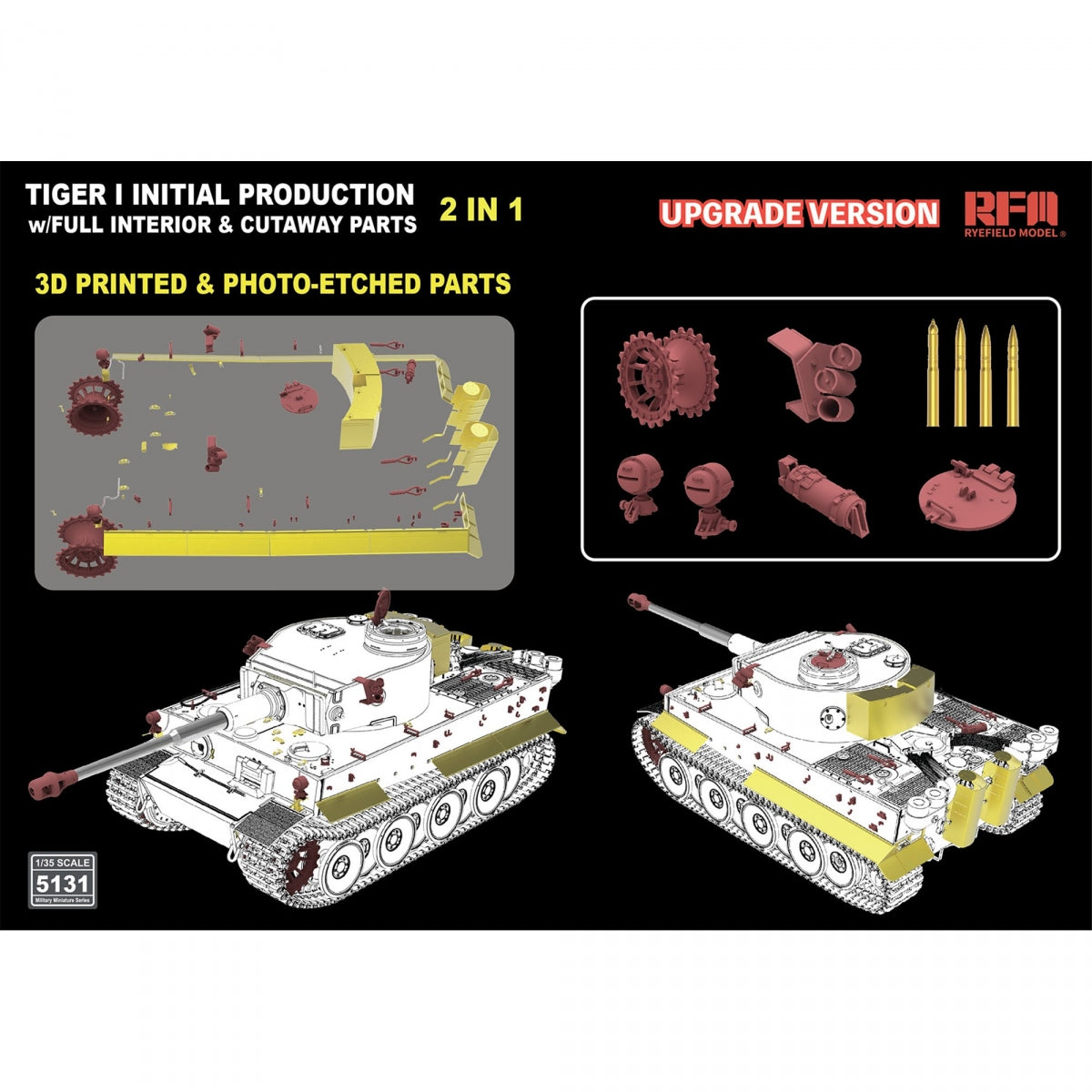 Rye Field Model 5131 Tiger I Initial Production Early 1943 w/ Full Interior Updated Version 1/35 – immagine 4