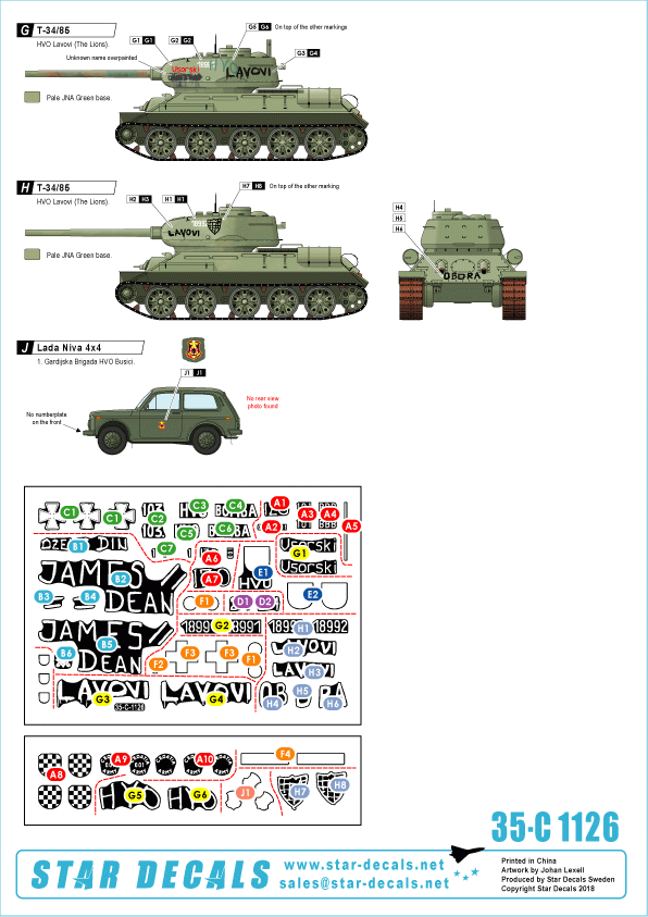 Star Decals 35-C1126 HVO (Croat). M-84, BRDM-2 2S1 Gvosdika, M-60P, M53/70 Praga, VW T3 1/35 – immagine 2