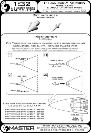 Master AM-32-127 F-14A wczesna wersja - stożek osłony radaru oraz sonda Angle Of Attack 1/32 – imagen 3
