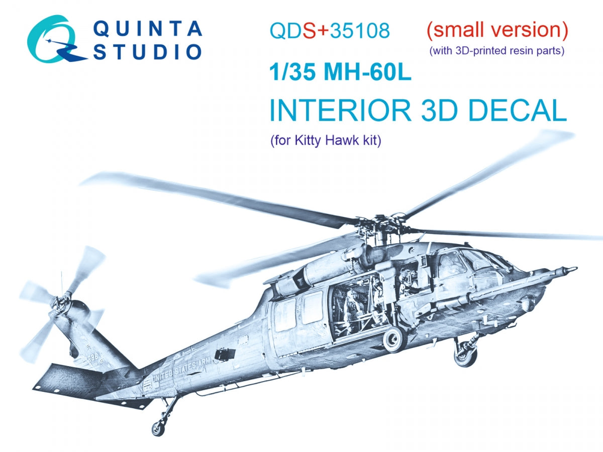 Quinta Studio QDS+35108 MH-60L 3D-Printed &amp;amp; coloured Interior on decal paper (Kitty Hawk) (with 3D-printed resin parts) (small version) 1/35
