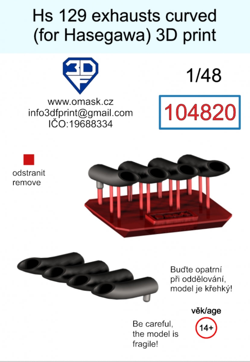 Omask 104820 Hs 129 Exhausts curved (for Hasegawa/Hobby 2000) 3D print 1/48 – immagine 2