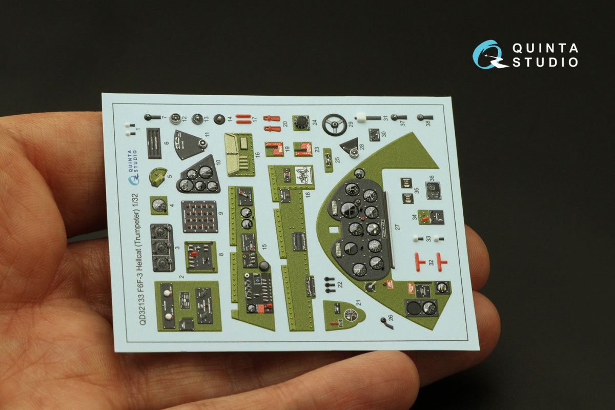 Quinta Studio QD32133 F6F-3 Hellcat 3D-Printed &amp;amp; coloured Interior on decal paper (Trumpeter) 1/32 – imagen 5