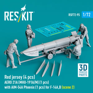 RESKIT RSF72-0095 Red jersey (4 pcs) AERO 21A (MHU-191A/M) (1 pcs) with AIM-54A Phoenix (1 pcs) for F-14A,B (scene 2) (3D Printed) 1/72