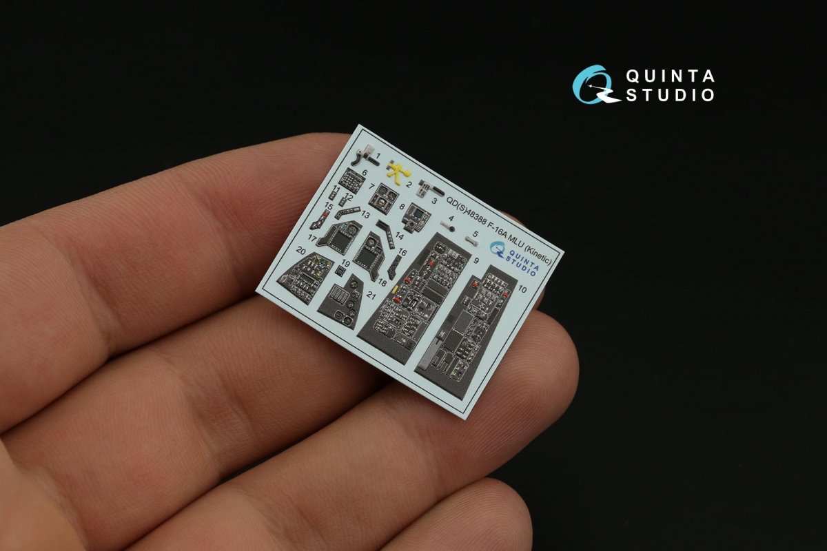 Quinta Studio QD48388 F-16A MLU 3D-Printed &amp;amp; coloured Interior on decal paper (Kinetic) 1/48 – immagine 5