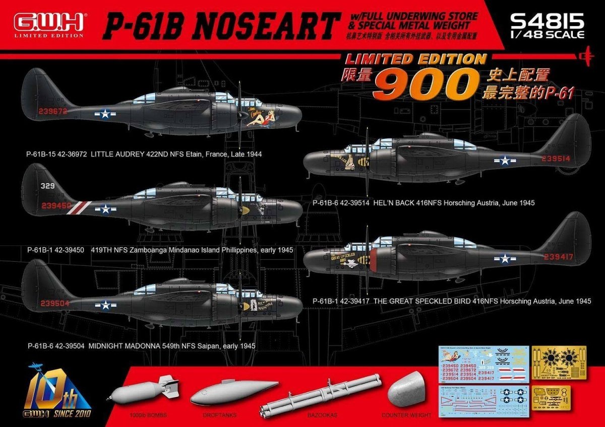 Great Wall Hobby S4815 P-61B Noseart &amp;amp; Weapons 1/48 – immagine 2