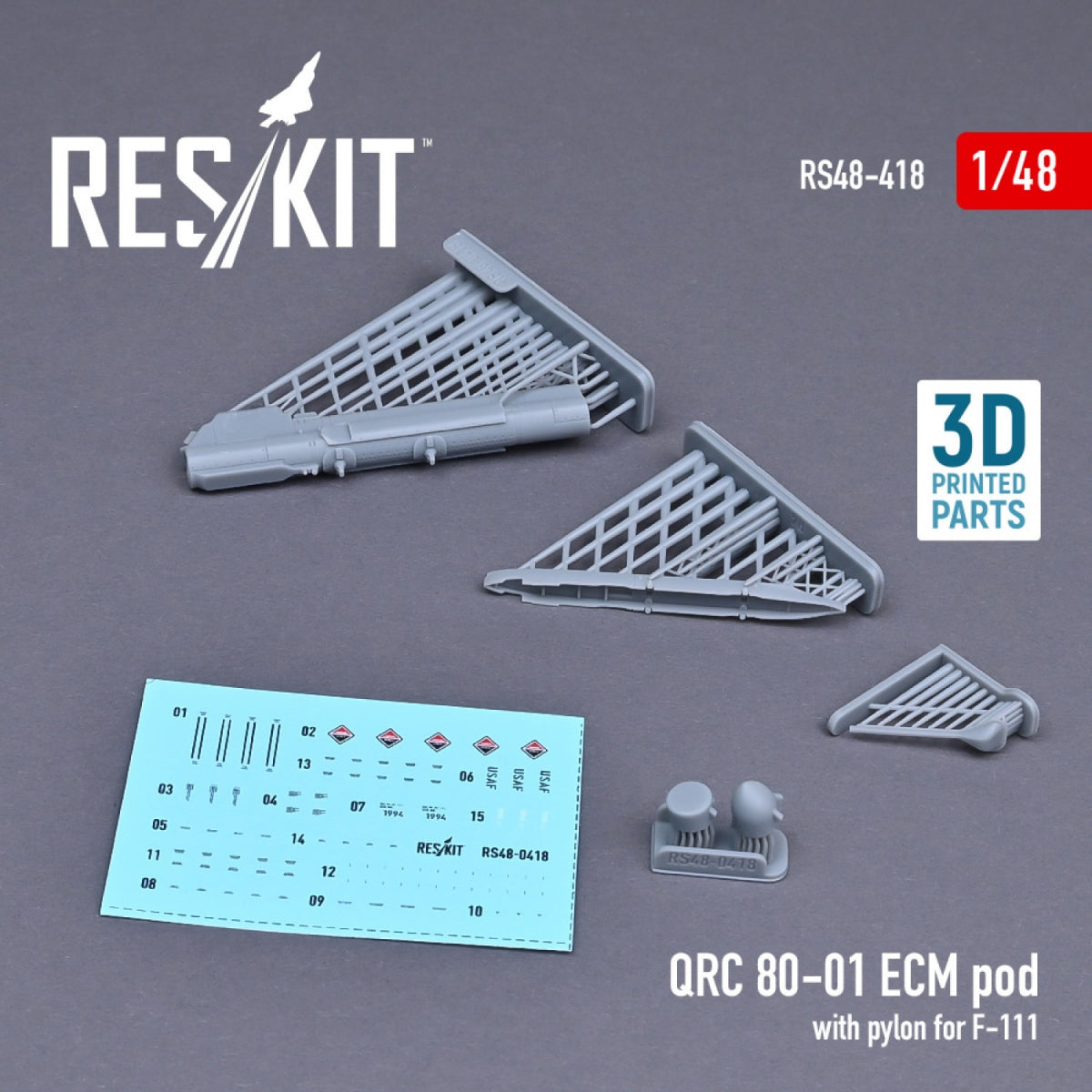 RESKIT RS48-0418 QRC 80-01 ECM POD WITH PYLON FOR F-111 (3D PRINTED) 1/48 – immagine 2