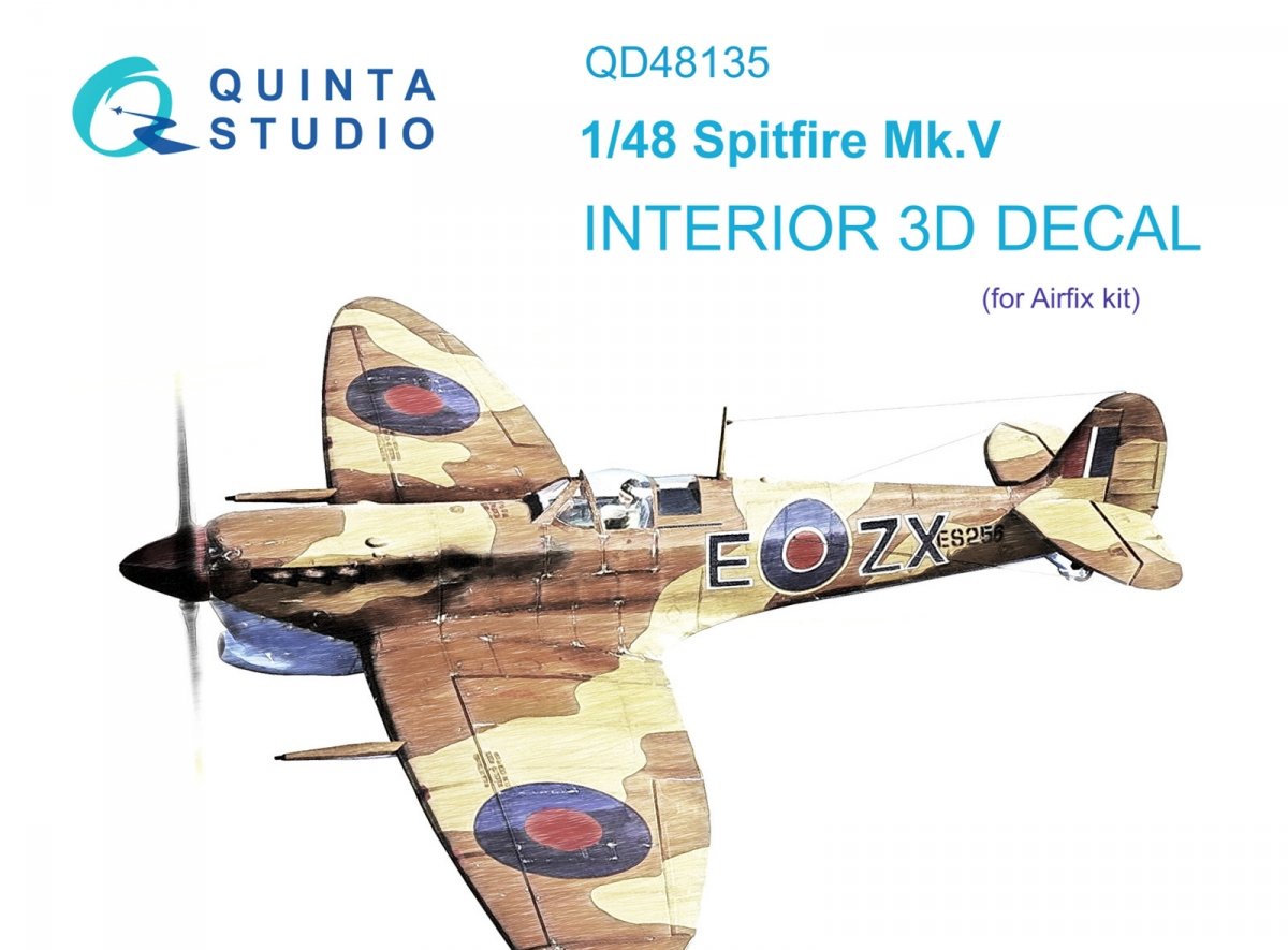 Intérieur imprimé en 3D et coloré sur papier décalcomanie pour Spitfire Mk.V (Airfix) Quinta Studio QD48135, échelle 1/48 