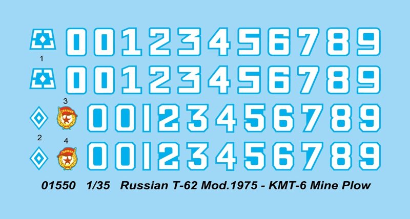 Trumpeter 01550 Russian T-62 Mod.1975 With KMT-6 Mine Plow 1/35 – immagine 4