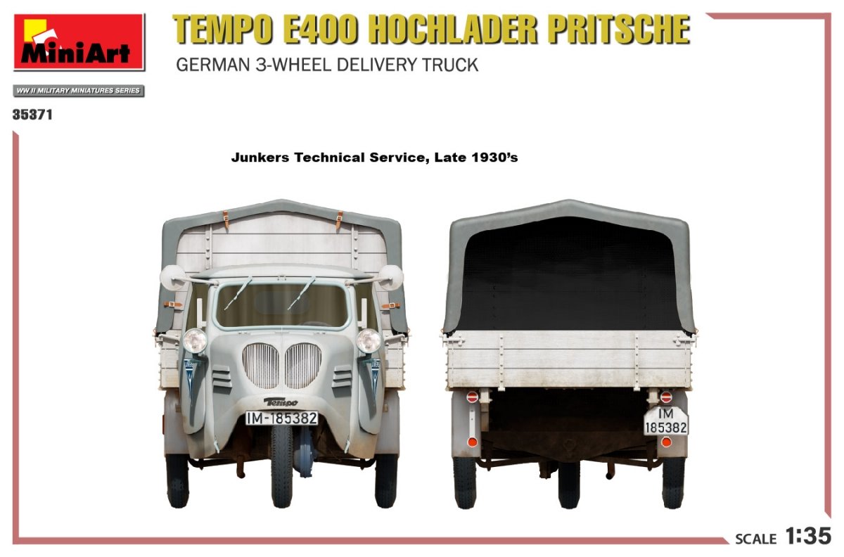 MiniArt 35371 Tempo E400 Hochlader Pritsche German 3-wheel delivery truck 1/35 – immagine 12