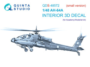 Quinta Studio QDS-48572 AH-64A 3D-Printed &amp;amp; coloured Interior on decal paper (Academy/Modelist) (small version) 1/48