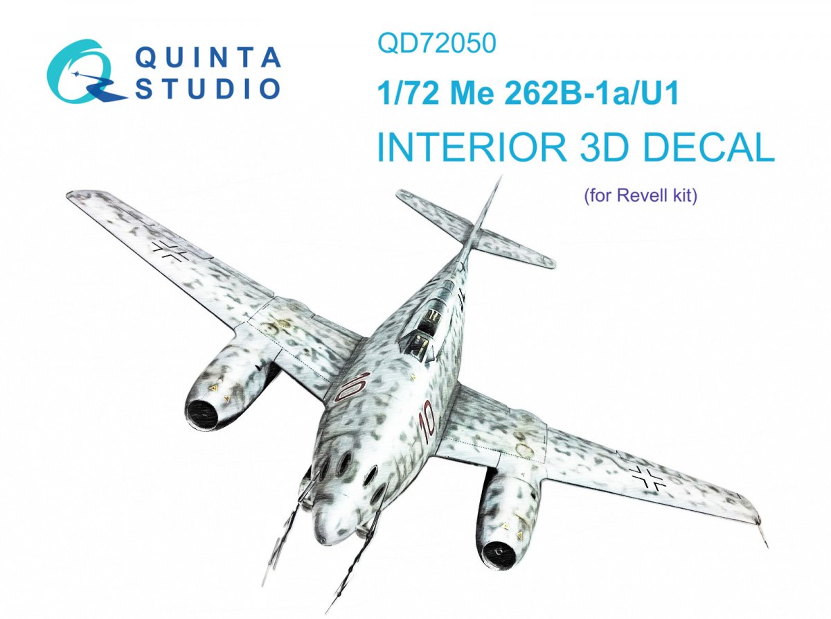 Quinta Studio QD72050 Me-262B-1a/U1 3D-Printed &amp;amp; coloured Interior on decal paper (Revell) 1/72